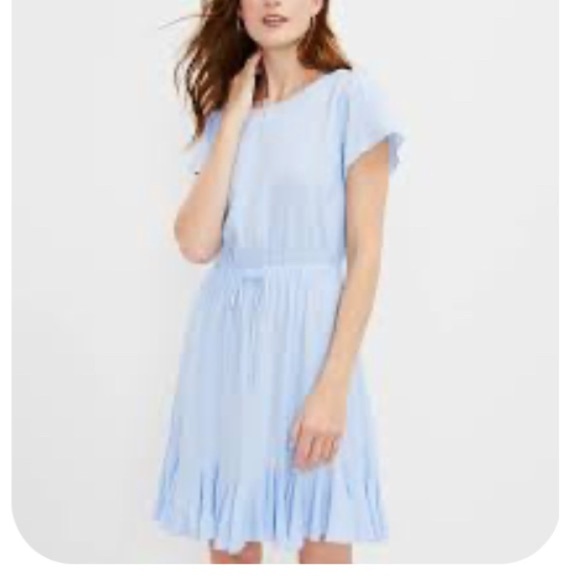 LOFT Blue and White Ruffled Mini Sundress - Picture 1 of 8